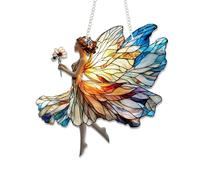 Bob22store Fairy Stained Glass Style Suncatcher- 6 Inch Acrylic Window Hanging- Colorful Fantasy Art Light Catcher Decor for Home Or Garden- 2D Flat Ornament Gift for Friends Women