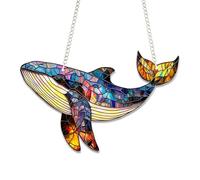 Bob22store Whale Stained Glass Style Suncatcher- 6 Inch Acrylic Window Hanging- Colorful Ocean Whale Light Catcher Decor for Home Or Garden- 2D Flat Ornament Gift for Friends & Sea Lovers