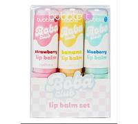 Boba Club Lip Balm Gift Set by Bubble T - 3 Pack Flavoured Lip Balms (Strawberry, Banana, Blueberry) - Moisturising & Nourishing Lip Care Gift for Kids & Teens