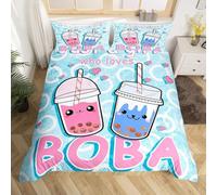 Boba Duvet Cover Just a Girl Who Loves Boba Comforter Cover Kawaii Bubble Tea Stuffed Bedding Set for Kids Adults Cartoon Boba Bedspread Cover Single Zipper Boys