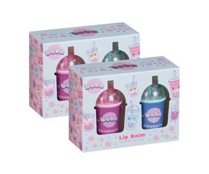 Boba Lip Balm Set 2pcs x Pack of 2 - Raspberry & Blueberry - Perfect for Popping Onto Your Desk or Vanity Table - Provides Hydration and Protection for Your Lips