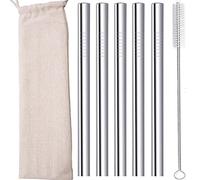 Boba Straws Reusable Bubble Tea Straws Metal Stainless Steel Smoothie Milkshake Jumbo Straw Thick Fat Wide with Travel Case Carry Bag Cleaner Brush 12mm 5-Pcs