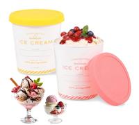 BOBASH 2 Pcs 32oz Ice Cream Containers, Reusable Plastic Freezer Tubs with Silicone Lids, 950ml Food Storage Boxes for Homemade Gelato Yogurt Smoothie Soup(pink+yellow-2PCS-950ml/32OZ)