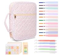 BOBASH Bible Cover Case with Handle Multifunctional Floral Pattern Large Bible Tote Bag with Multi Pockets for Friends Women Study(Pink-1 Set-Little Flower)