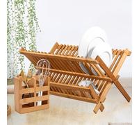 BOBASH Dish Drainer Drying Rack Bamboo Dishes Drying Rack with 20 Slots 2 Tier Bowl and Dish Holder with Utensil Box Collapsible Bowl and Plate Storage Rack Dish Plate Kitchen Rack for Kitchen Counter