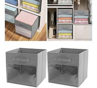 BOBASH Foldable Storage Cubes Set of 2 Non-woven Fabric Clothes Organizer with Handles Collapsible Storage Bins Clear Front Window Open-Top Storage Boxes for Shelf Closet(28 * 28 * 28cm,grey)