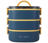 BOBASH Meal Box 2000ML 3-Tier Stackable Food Case Sealed Leak-proof Meal Box Microwave Safe Portable Students Workers Food Container for Home Office School Camping(Blue)