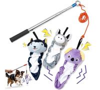 BOBASH Retractable Flirt Pole Dogs, Extendable Teaser Wand with 3 No Stuffing Squeaky Plush Toys & 101.6cm Rope, Interactive Toy & Outdoor Agility Training Stick for Small Medium Dogs
