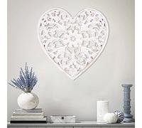 BOBASH Wooden Wall Decor 30 Cm Floral Hollow Carved Wall Panel Hanging Decor Heart shape Rustic Wall Art Sculpture Home Wall Ornament for Hallway Bedroom Living Room Cafe Office