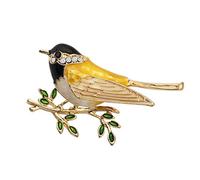 bobauna Gold Tone Enameled Sparrow Bird Branch Animal Brooch Pin For Women, Metal