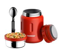BOBBER 24 oz Insulated Stainless Steel Food Thermo Jar for Hot Food, Extra-Wide Mouth Lunch Container for Adults with Spoon and Bowl, Dishwasher Safe - Keeps Meals Hot for 14 Hours (Red)