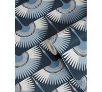 Bobbi Beck Eco-Friendly Crane Bird Wallpaper In Blue Blue One Size