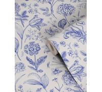 Bobbi Beck Eco-Friendly Detailed Floral Wallpaper In Navy Navy One Size