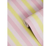 Bobbi Beck Eco-Friendly Tricolour Ice Cream Stripe Pastel Wallpaper In Pink Pink One Size