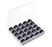 Bobbins for Sewing Machine 25-Pack, Class White Thread Spools with Bobbin Case, Universal Sewing Machine Accessories for Home, Industrial, Handheld, Embroidery Machines (Black)