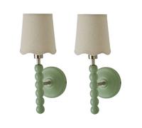 ValueLights Bobbins Pair Pastel Wall Lights & Natural Lamp Shades & Bulbs in Pale Green ValueLights Pale Green