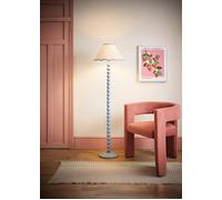 Bobbins Powder Blue Floor Lamp with Tapered Linen Scallop Shade and LED Bulb ValueLights Pale Blue One Size