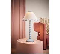 ValueLights | Powder Blue Bobbin Stem Table Lamp with Blue Trim Scallop Shade | Home Décor, Bedside & Desk Lamp