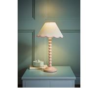 ValueLights | Rose Pink Bobbin Stem Table Lamp with Pink Trim Scallop Shade | Home Décor, Bedside & Desk Lamp | Includes Bulb