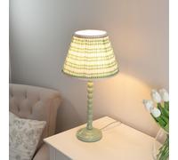 ValueLights | Sage Green Bobbin Stem Table Lamp with Pink Aztec Pleated Shade | Home Décor, Bedside & Desk Lamp | Includes Bulb