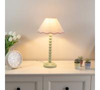 Bobbins Sage Green Table Lamp with Tapered Natural Linen Scallop Shade with Bulb ValueLights Pink One Size