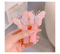 Bobble 4PCS Elastic Telephone Wire Line DIY Phone Cord Ponytail Holder Butterfly Straight Hair Tie Girls For Tying Hair(Pink)