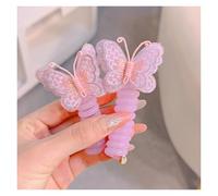 Bobble 4PCS Elastic Telephone Wire Line DIY Phone Cord Ponytail Holder Butterfly Straight Hair Tie Girls For Tying Hair(Purple)