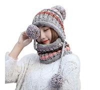 Bobble Hat And Loop Scarf Set For Women Girls Warm Knitted Pom Hat Interior Thick Fluff Winter Warm Ladies Bobble Hat Loop Scarf Set