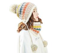 Bobble Hat And Loop Scarf Set For Women Girls Warm Knitted Pom Hat Interior Thick Fluff Winter Warm Ladies Bobble Hat Loop Scarf Set