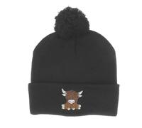 Bobble Hat with Highland Cow Embroidery, One Size, Adults (UK, Alpha, One Size, Black)