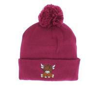 Bobble Hat with Highland Cow Embroidery, One Size, Adults (UK, Alpha, One Size, Plum)
