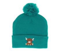 Bobble Hat with Highland Cow Embroidery, One Size, Adults (UK, Alpha, One Size, Turquoise)