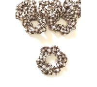 Bobblelady 6 pcs Gingham Scrunchies Small Sized, 8 cm Across. Hair Scrunchie Ponytail Holder. Suit Child/Thin Hair Or If You Like A Less Bulky Scrunchie. (Brown)