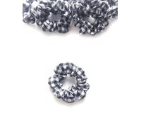 Bobblelady 6 pcs Gingham Scrunchies Small Sized, 8 cm Across. Hair Scrunchie Ponytail Holder. Suit Child/Thin Hair Or If You Like A Less Bulky Scrunchie. (Black)