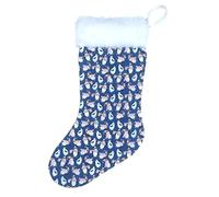 Bobblelady Extra Large Christmas Stocking, Fully Lined, White Fur Trim, 66cm Tall, Strong Construction, Hanging Strap. Blue Penguins