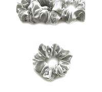 Bobblelady. Large Velvet Scrunchies 4 Pieces. Quality Soft Plush. 10 cm Across. Hair Scrunchie. Silver