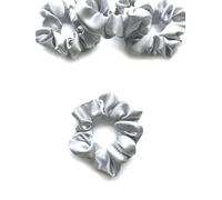 Bobblelady. Satin Scrunchies 4 Pieces. Premium Quality Crepe Back Satin. Small Sized, 8 cm Across. Hair Scrunchie. Suit Child/Thin Hair Or If You Like A Less Bulky Scrunchie. Silver