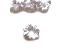 Bobblelady. Satin Scrunchies 6 Pieces. Premium Quality Crepe Back Satin. Small Sized, 8 cm Across. Hair Scrunchie. Suit Child/Thin Hair Or If You Like A Less Bulky Scrunchie. White