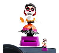 Bobbles Head Skull - ABS Solar Powered Dancing Skeleton Ornament | Car Bobbing Head Ornament | Nodding Doll Decoration For Dashboard Halloween Party And Fun Home Display