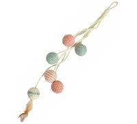 Bobby Bille - Scratching Post Cat Toys in recycled rope, with balls and feathers, to hang, Pink, 52 CM