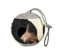 Bobby Facette - Cat Ball, Scratching Post Game in recycled rope, with balls and feathers, to hang, Black, 10 Diameter-30 CM