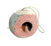 Bobby Facette - Cat Ball, Scratching Post Game in recycled rope, with balls and feathers, to hang, Pink, 10 Diameter-30 CM