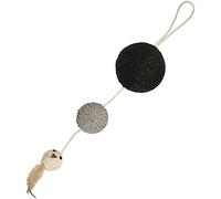 Bobby Plume - Scratching Post Cat toys in recycled rope, with balls and feathers, to hang, Black, 55x12 CM