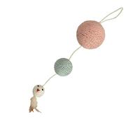 Bobby Plume - Scratching Post Cat toys in recycled rope, with balls and feathers, to hang, Pink, 55x12 CM