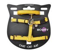 Bobby Safe - Harness and Lead Kit for Cats, Anti-Escape Reflective, Durable, Yellow, Chest Size 25-38, 1 cm Webbing Thickness