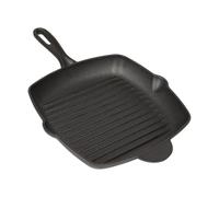 BobbyQ Cast Iron Griddle Pan 10 Inch Pre-Seasoned Ribbed BBQ Grill Skillet | 10 Inch Cast Iron Griddle Pan, Pre-Seasoned, Ribbed Grill Surface, Pour Lips, Twin Handles, Induction, Oven, BBQ, Campfire