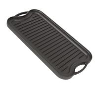 BobbyQ Cast Iron Griddle Plate 50cm Pre-Seasoned Reversible BBQ Grill Pan | 50cm Cast Iron Griddle Plate, Reversible Ribbed And Flat Sides, Pre-Seasoned, Grease Gutter, Twin Handles, Hob Oven BBQ