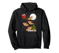 Bobcat Lynx Santa Sleigh Flying Funny Magical Christmas Pullover Hoodie