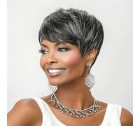 BOBCOO Pixie Wig for Women - Black Mixed with Grey - Synthetic - Straight - Pixie Cut - 22 inches
