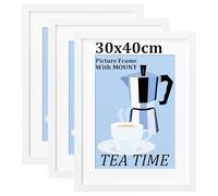 Bobeen 30x40cm Picture Frames with Mount, Pack of 3 White Photo Frame (12x16in) for Table Top and Wall Mounting